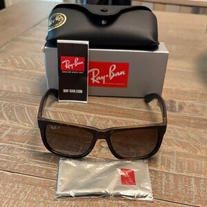 Ray-Ban Justin Grey Brown Gradient Polarized Rectangular Sunglasses-ORB4165